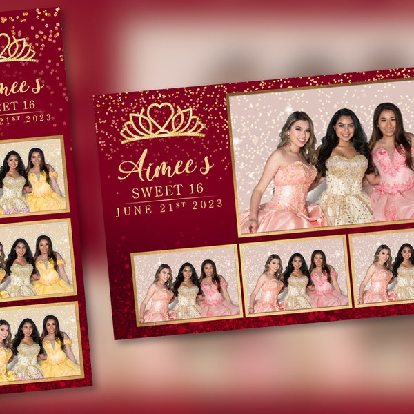 Sweet 16 Photo Booth Template Red and Gold   PSD, PNG, Easy 100% Editable Files 2X6 Free 4X6