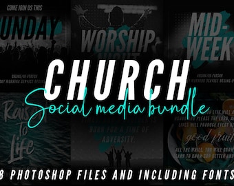 Social Media Templates Photoshop Files For church | Includes 8 PSD and font download list 1080 x 1080