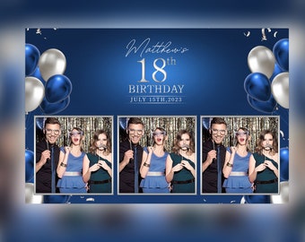 Photo Booth Template Birthday Navy And Silver PSD, PNG, Easy 100% Editable Files 4X6 Salsa Booth