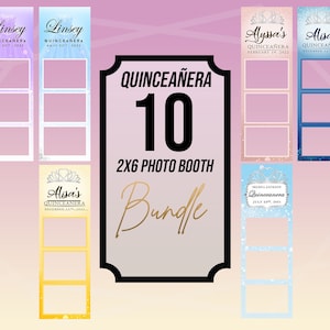Quinceañera Photo Booth Template 2X6 (12 Pack Bundle) PSD, PNG Files