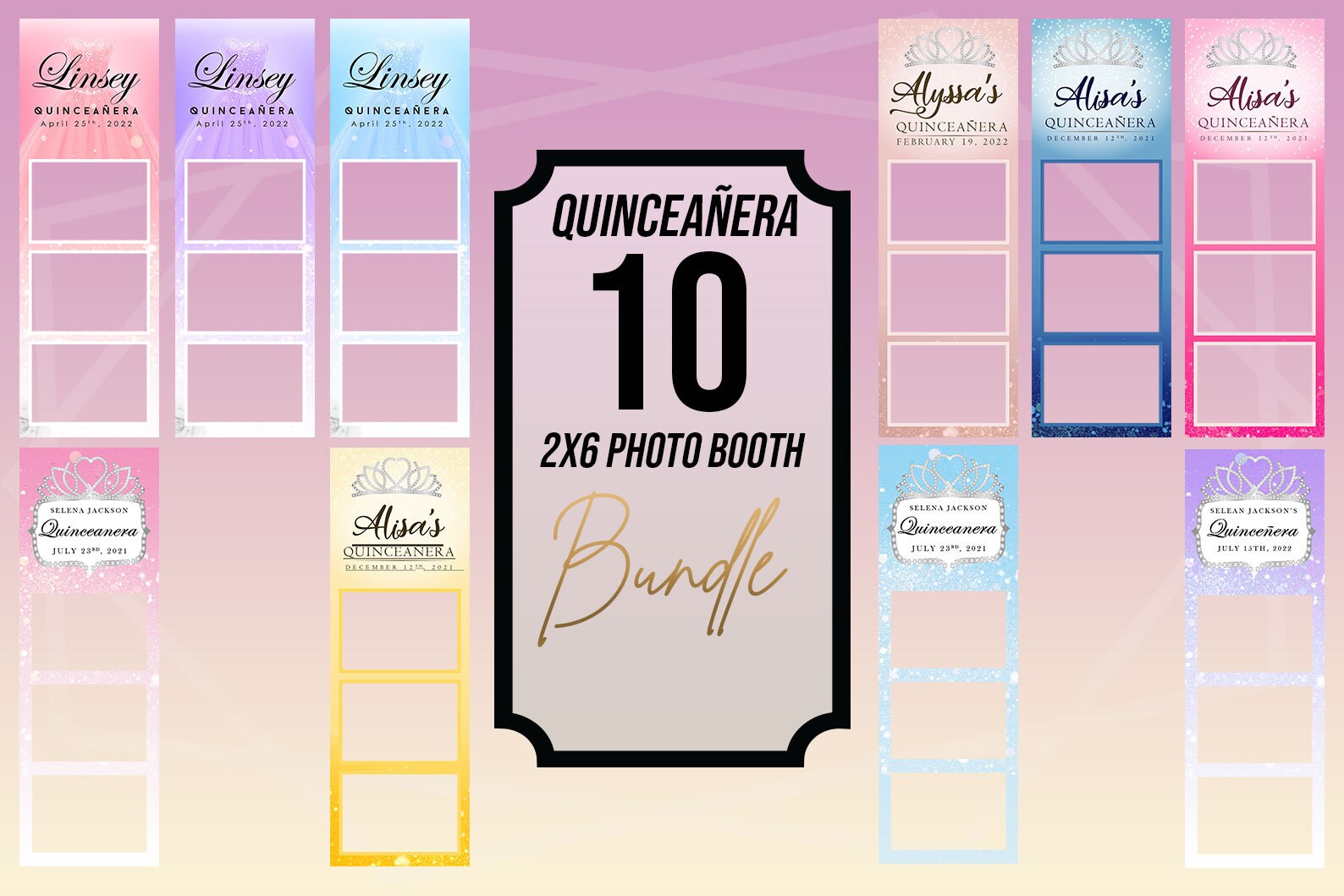 Quinceañera Photo Booth Template 2X6 12 Pack Bundle PSD PNG Etsy