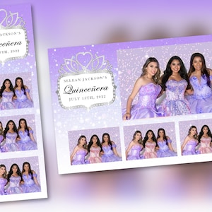 Quinceañera Photo Booth Template Lavender-Purple  PSD, PNG, Easy 100% Editable Files 2X6 Free 4X6