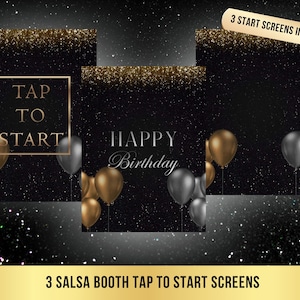 Salsa booth Birthday Tap to Start Screen iPad Black and Gold MP4 (Video)