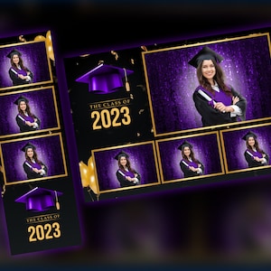 Plantilla para fotomatón de graduación (morado, PSD, PNG, archivos 100 % editables, 2 x 6, 4 x 6 gratis)