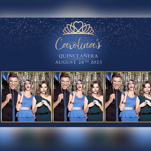 Quinceañera Photo Booth Template Navy and Gold  PSD, PNG, Easy 100% Editable Files 4X6 Salsa Booth