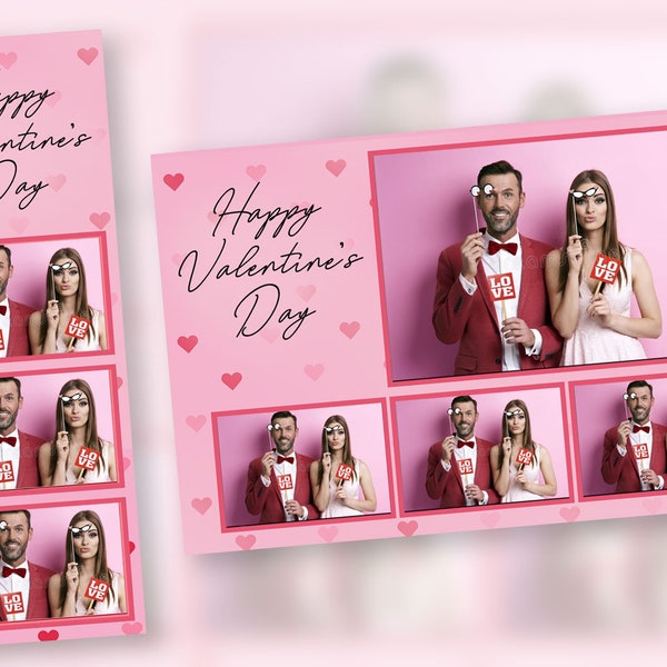 Valentine's Day Photo Booth Template  PSD, PNG, Easy 100% Editable Files 4X6 and Free 2X6 Template Hearts