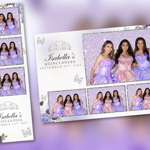 Quinceañera Photo Booth Template Butterfly Purple and Silver PSD, PNG, Easy 100% Editable Files 2X6 Free 4X6