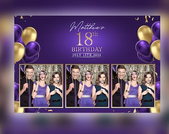 Photo Booth Template Birthday Purple And Gold PSD, PNG, Easy 100% Editable Files 4X6 Salsa Booth