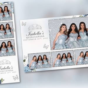 Plantilla para fotomatón de quinceañera con mariposa azul y plateada (PSD, PNG, archivos 100 % editables, 2 x 6, 4 x 6 gratis)