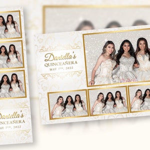 Quinceañera Photo Booth Template White Gold  PSD, PNG, Easy 100% Editable Files 2X6 Free 4X6