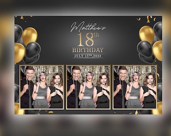 Photo Booth Template Birthday Black and Gold  PSD, PNG, Easy 100% Editable Files 4X6 Salsa Booth