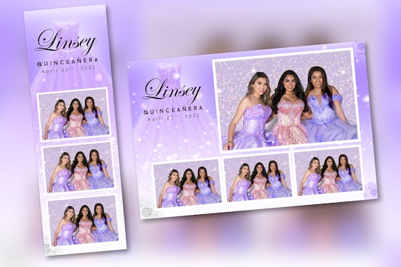Quinceañera Photo Booth Template Lavender   PSD, PNG, Easy 100% Editable Files 2X6 Free 4X6