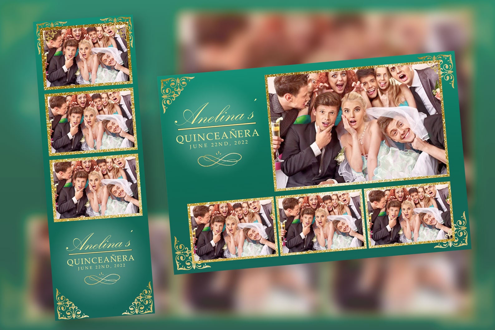 Quinceañera Photo Booth Template Green and Gold PSD PNG Easy Etsy