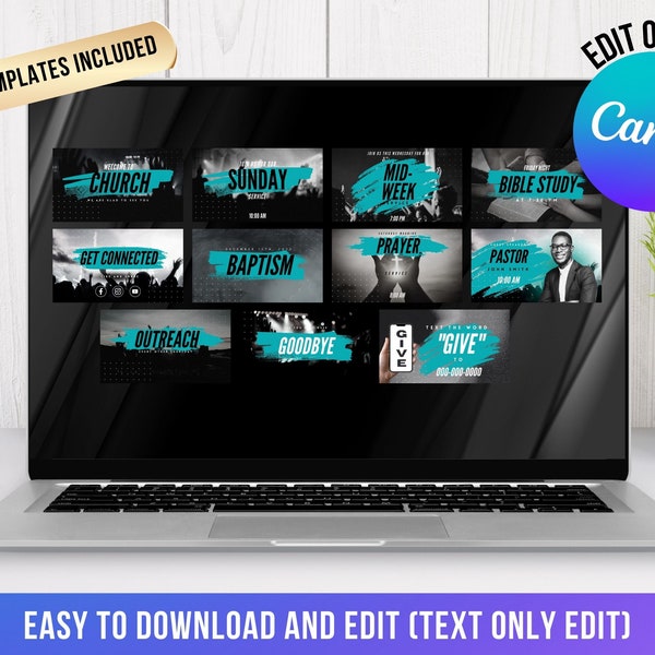 Church Service Media Modern Turquoise 11 Templates Gradient Background 1920 X 1080 Edit with CANVA 100% Editable
