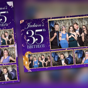 Birthday  Photo Booth Template PSD, PNG, Easy 100% Editable Files 2X6 Free 4X6 Purple and Gold
