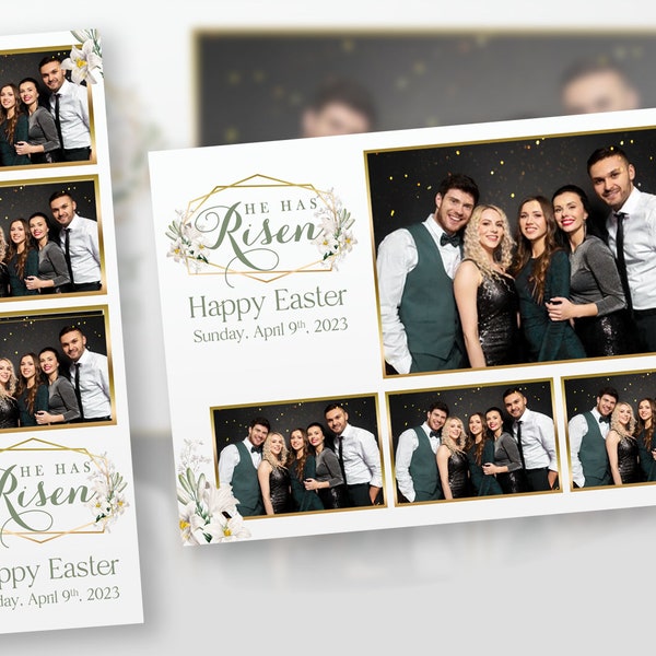 Easter Photo Booth Template  PSD, PNG, Easy 100% Editable Files 4X6 and Free 2X6 Template He Has Risen