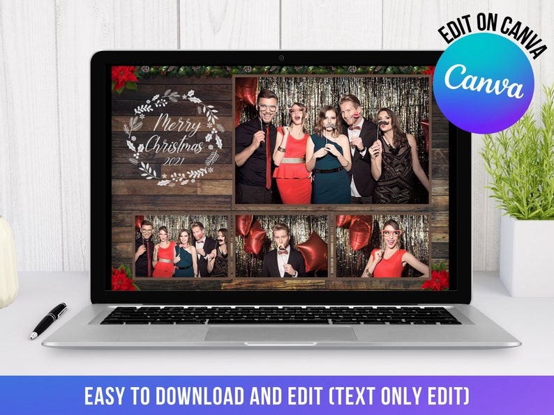 Rustic christmas photo booth template 4x6 canva file etsy