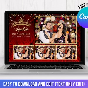 Quinceañera Photo Booth Template Red and Gold  4X6 CANVA Template