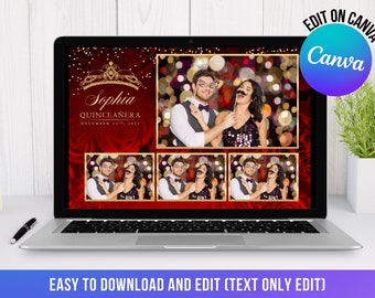 Quinceañera Photo Booth Template Red and Gold  4X6 CANVA Template