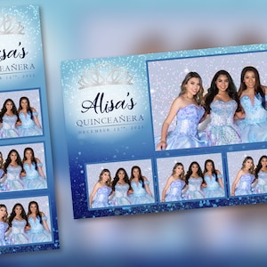 Quinceañera Photo Booth Template Blue   PSD, PNG, Easy 100% Editable Files 2X6 Free 4X6