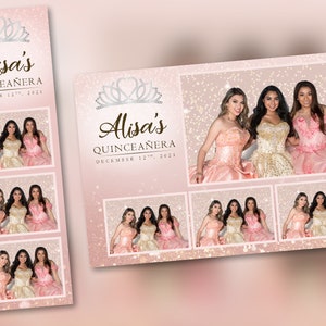 Quinceañera Photo Booth Template Champagne   PSD, PNG, Easy 100% Editable Files 2X6 Free 4X6