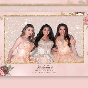 Quinceañera Photo Booth Template Butterfly Champagne and Gold PSD, PNG, Easy 100% Editable Files 4X6 One Window