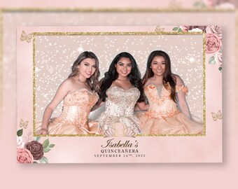 Quinceañera Photo Booth Template Butterfly Champagne and Gold PSD, PNG, Easy 100% Editable Files 4X6 One Window