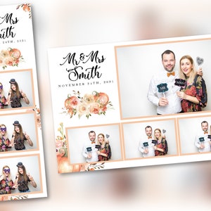 Plantilla de fotomatón de boda de otoño PSD blanco, PNG, archivos fáciles 100% editables 4X6 y 2X6