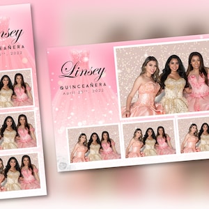 Quinceaño Photobooth-Vorlage Pink Sky PSD, PNG, einfach 100% bearbeitbare Dateien 2X6 kostenlos 4X6