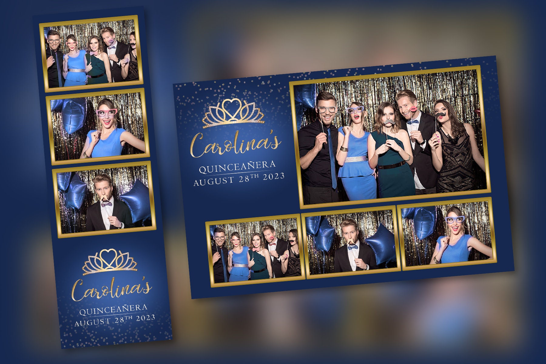 Quinceañera Photo Booth Template Navy and Gold PSD PNG Easy Etsy