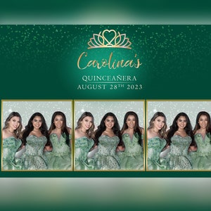 Quinceañera Photo Booth Template Emerald And Gold Salsa Booth Square 2  PSD, PNG, Easy 100% Editable Files 4X6 Salsa Booth