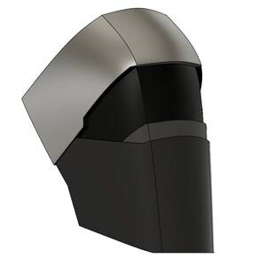 May include: A silver and black helmet with a visor. The helmet has a futuristic design.