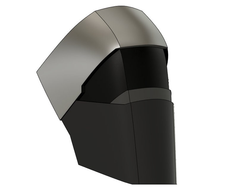 May include: A silver and black helmet with a visor. The helmet has a futuristic design.