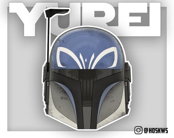 May include: A blue and black helmet with a white symbol on the front. The helmet has a weathered look and a small antenna on top.