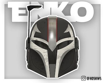 May include: A black and gray helmet with a red stripe down the center. The helmet has a visor and a small antenna on top. The helmet is weathered and has a worn look.
