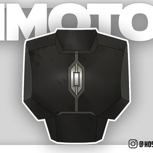 May include: A black and silver armored chest piece with a geometric design. The chest piece has a worn, distressed look.
