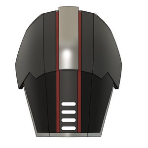 以下が含まれることがあります： 中央に銀と赤のストライプが入った黒いヘルメット。ヘルメットの前方には長方形の通気口がいくつかある。
