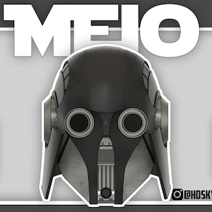 Puede incluir: Ilustración de un casco negro con dos aberturas oculares circulares y un diseño de rejilla vertical. La palabra "MEIO" está en la parte superior en letras blancas. El identificador de Instagram @HOSKWS está en la esquina inferior derecha.