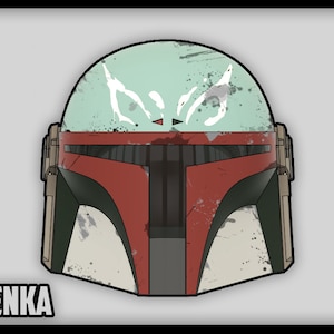 Peut inclure: Un casque rouge et blanc usé avec une visière verte et des marques blanches. Le casque porte l'inscription "TENKA" en dessous.