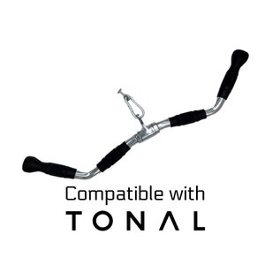 Tonal Compatible EZ Curl Barbell with Special Tonal T-lock Adapter and Comfortable Rubber Handgrips (28" Long with Single Center Attachment)