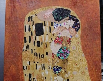 Painted Recreation of Gustav Klimt's Painting "The Kiss"