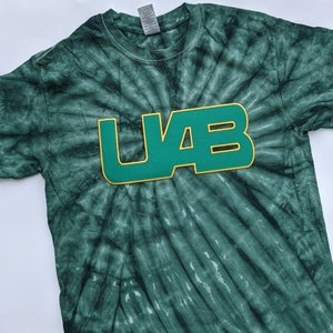 Blazers. Go Blazers. Alabama. Green and gold. Football. Tie dye. Tie dye shirt. College Sweatshirt. Univ of AL. Birmingham. Black Owned Etsy