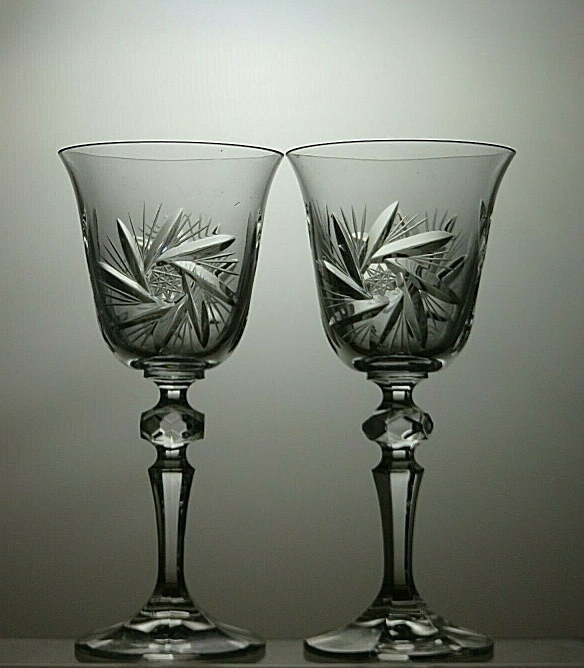 Bohemia Crystal Pinwheel Cut Wine Set Of 2 Glasses Etsy
