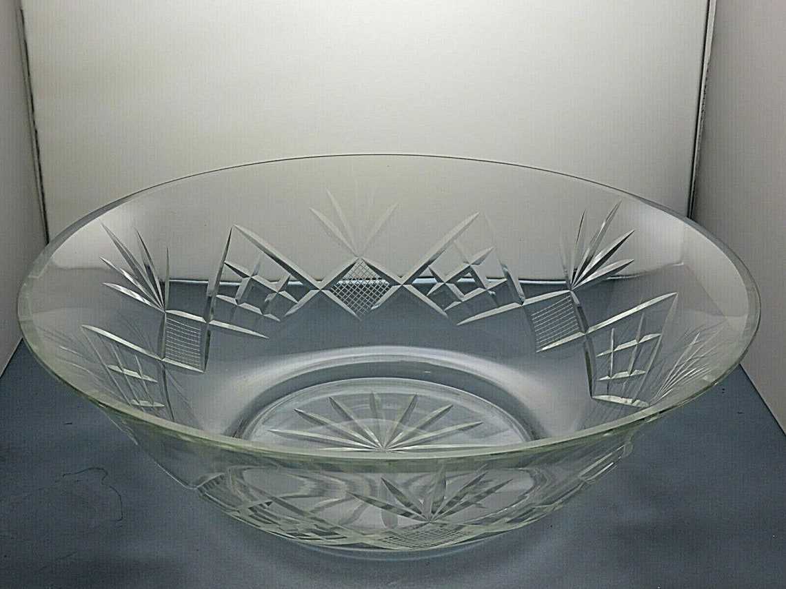 Extra Large Lead Crystal Cut Glass Fruit Salad Serving Bowl 4 3/4 31D