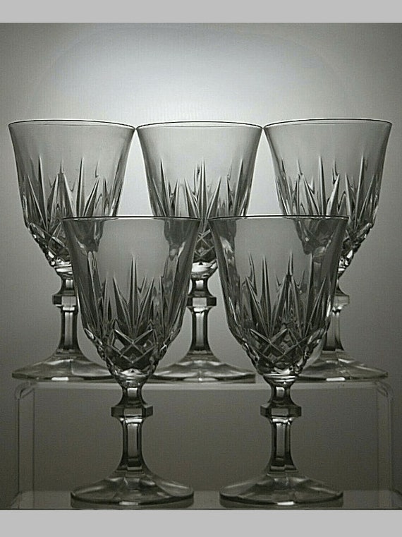 Lead Crystal Cut Glass Set of 5 Wine Glasses 6 1/8 24D 