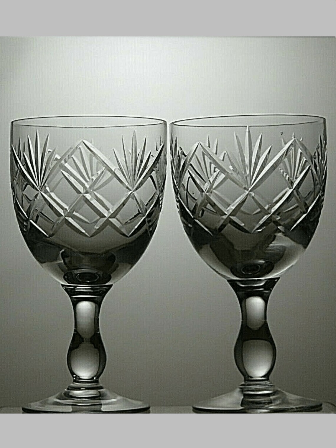 Large Lead Crystal Clear Cut Glass Set of 2 Wine Glasses 6 3/4 44A Etsy