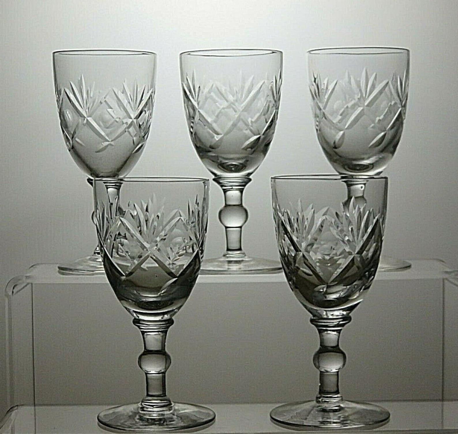 Vintage Lead Crystal Cut Glass Set of 5 Sherry Glasses 5 Etsy