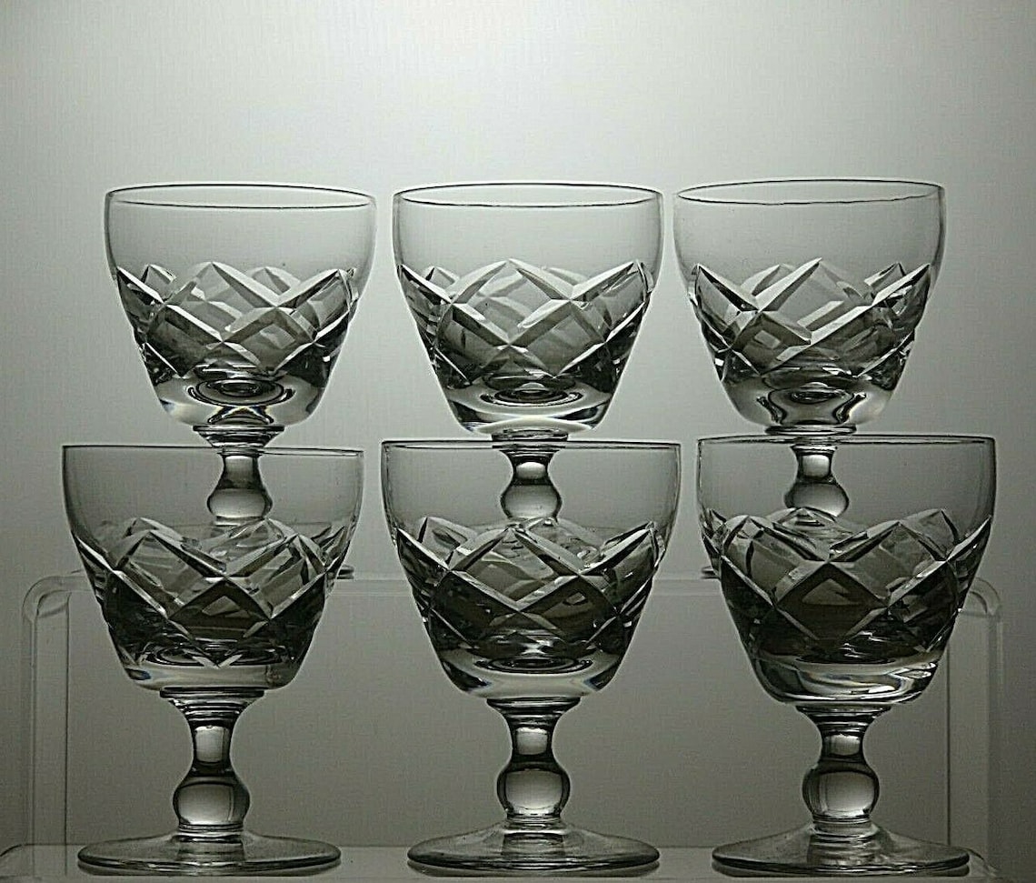Royal Brierley Crystal Cut Glass Set of 6 Sherry or Small Wine Glasses