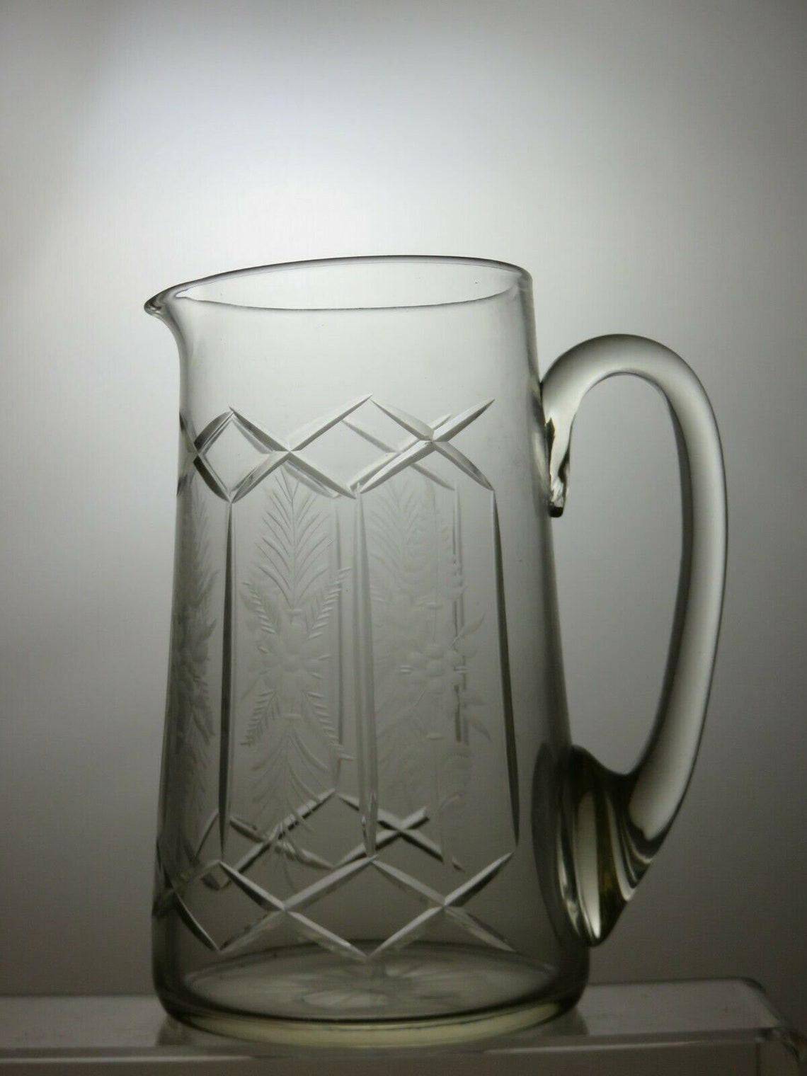 Vintage Etched and Cut Glass Lead Crystal Water Jug 7 Etsy UK