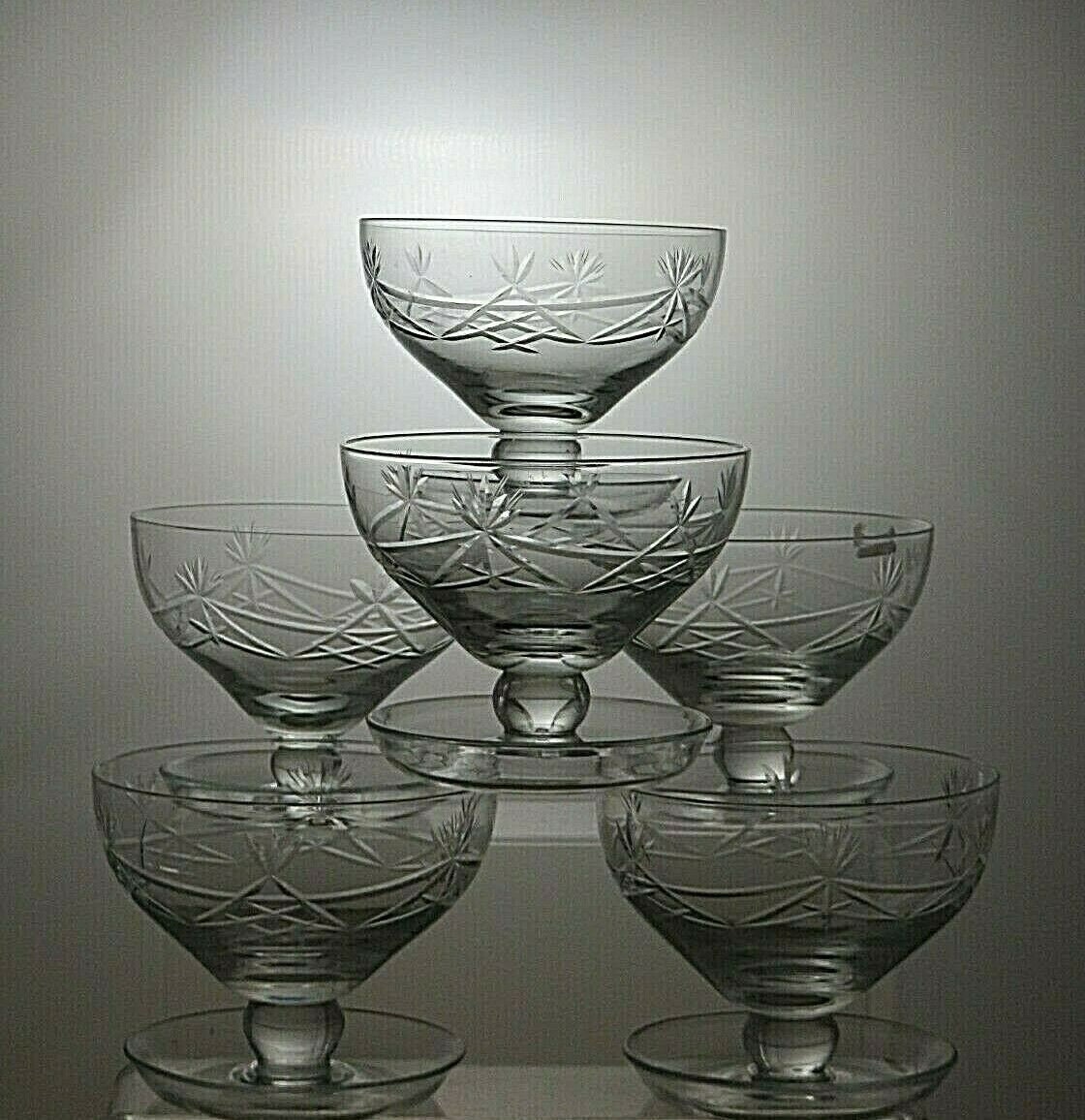 Lead Crystal Cut Glass Set Of 6 Footed Dessert bowls 3 Etsy
